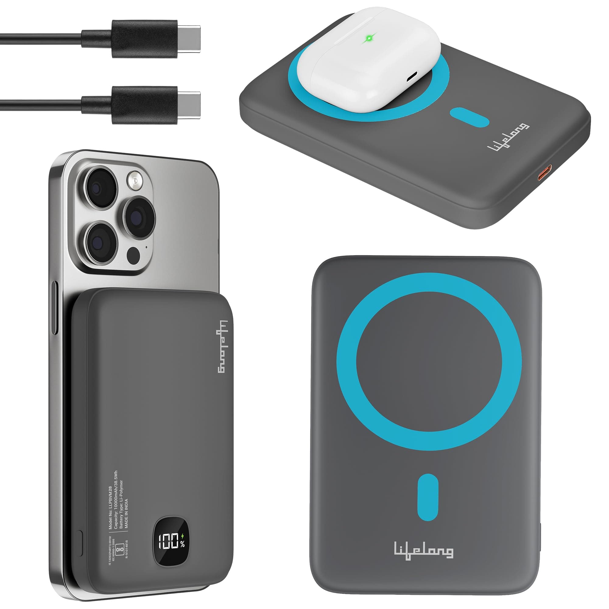 Lifelong Electronics MagSafe Wireless & Wired 10000mAH Power Bank | Fast Charging Powerbank for iPhone, And...