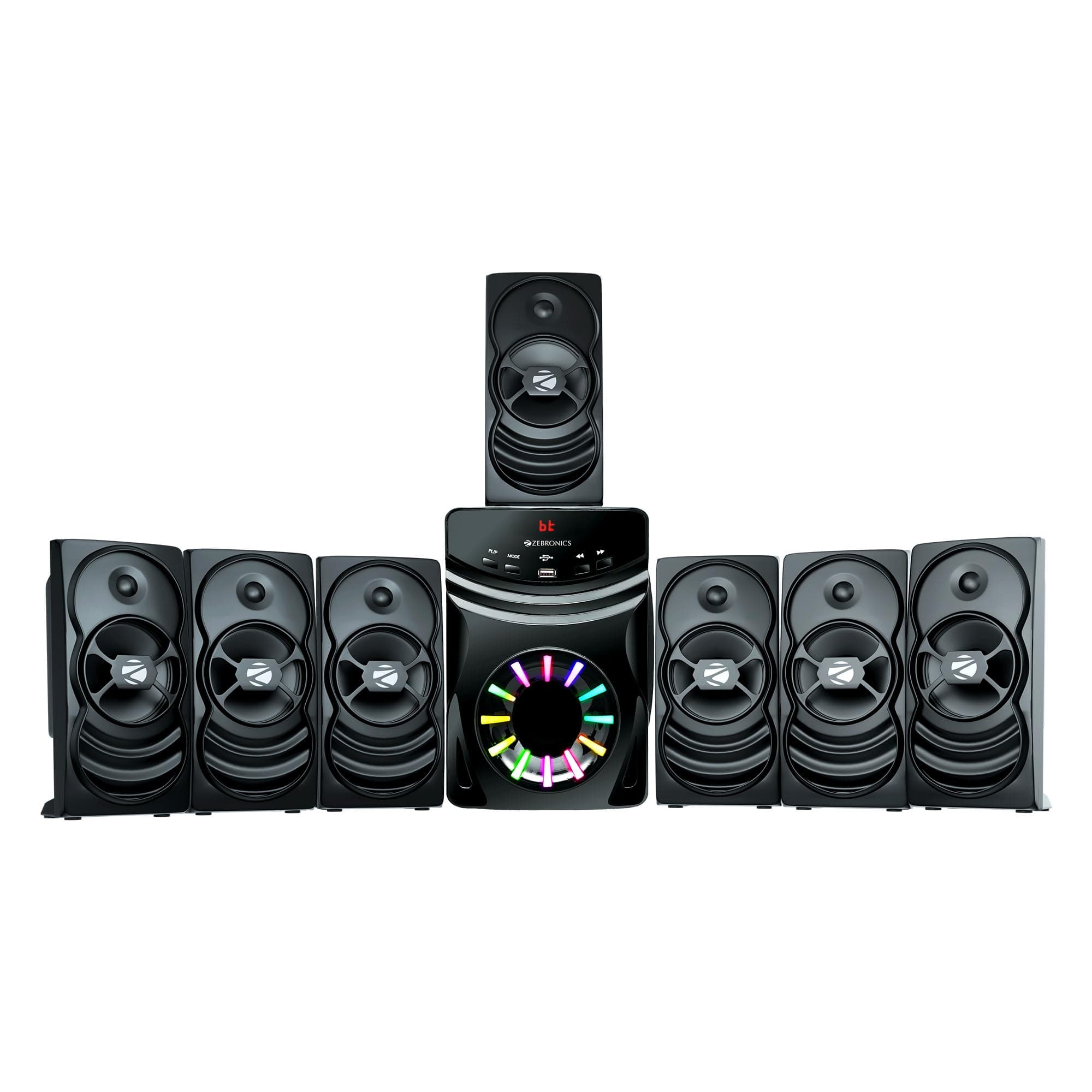 Zebronics 7.1 Channel Home Theatre Speaker, 140W Output, 13.33cm Subwoofer, RGB, Bluetooth, USB, AUX, LED Display, Remote Control, Wall-Mountable (Spa...