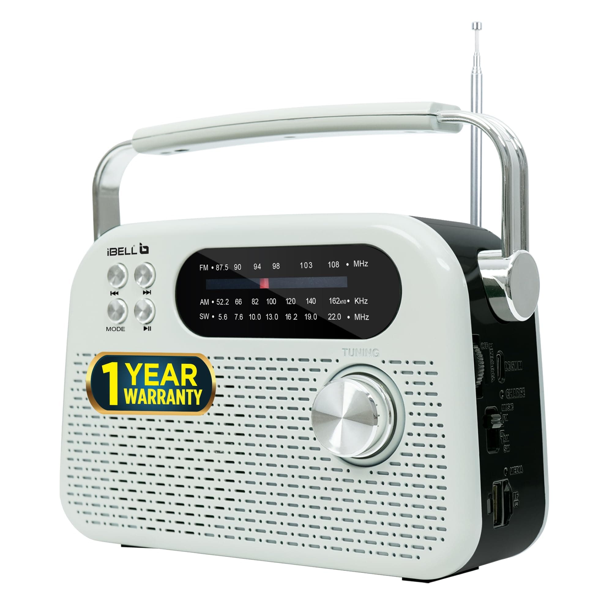 iBELL FM730BT Portable FM Radio with Bluetooth Speaker, USB, SD Slot, MP3 Player & Dynamic Speaker, 3 Band, Rechargeable with C-Type Charging Port (Wh...