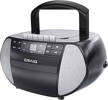 Craig CD6951-SL Portable Top-Loading CD Boombox with AM/FM Stereo Radio and Cassette Player/Recorder in Black and Silver | 6 Key Cassette Player/Recor...