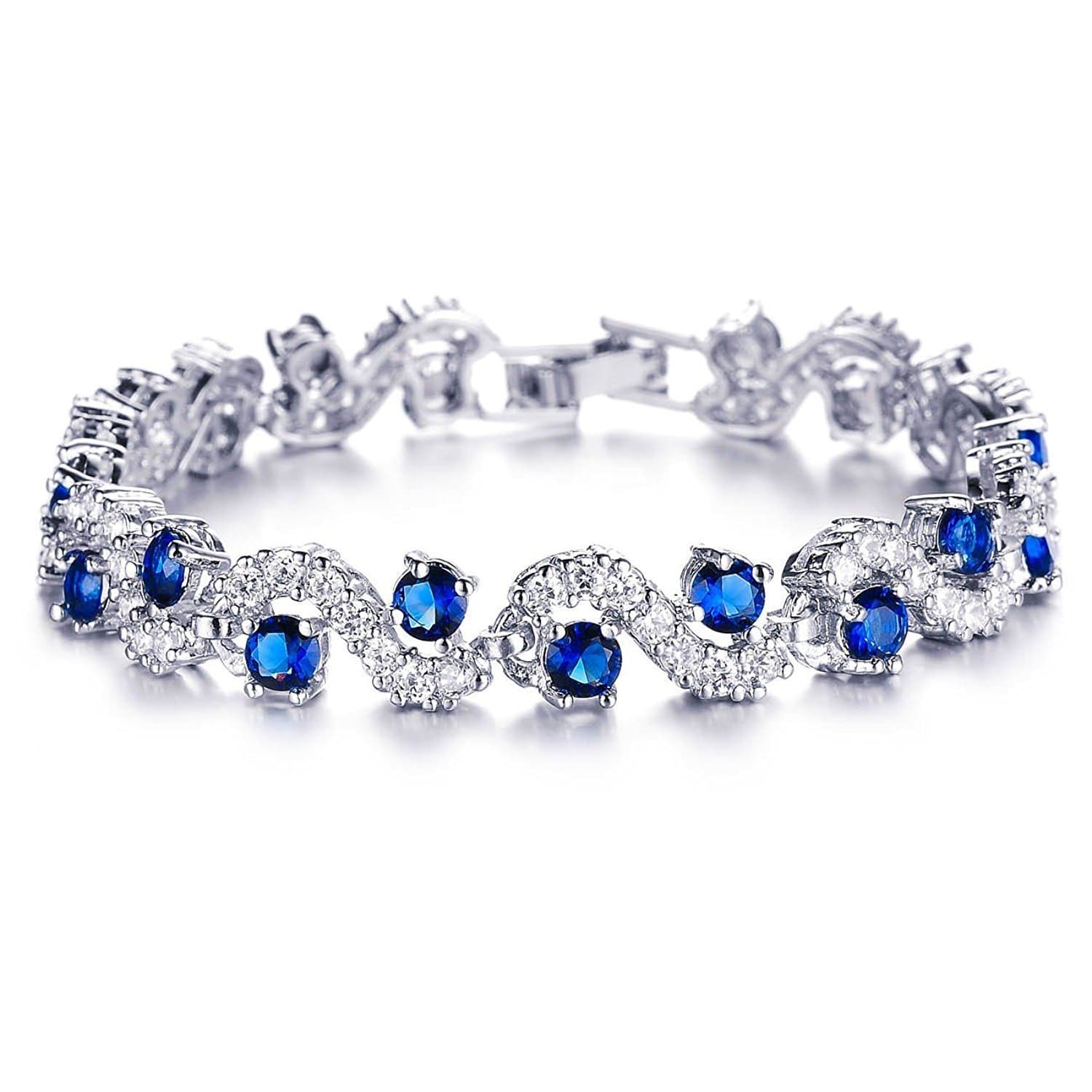 Royal Blue Crystal CZ Silver Plated Stylish Bracelet Gift for Girls Women(9576b)