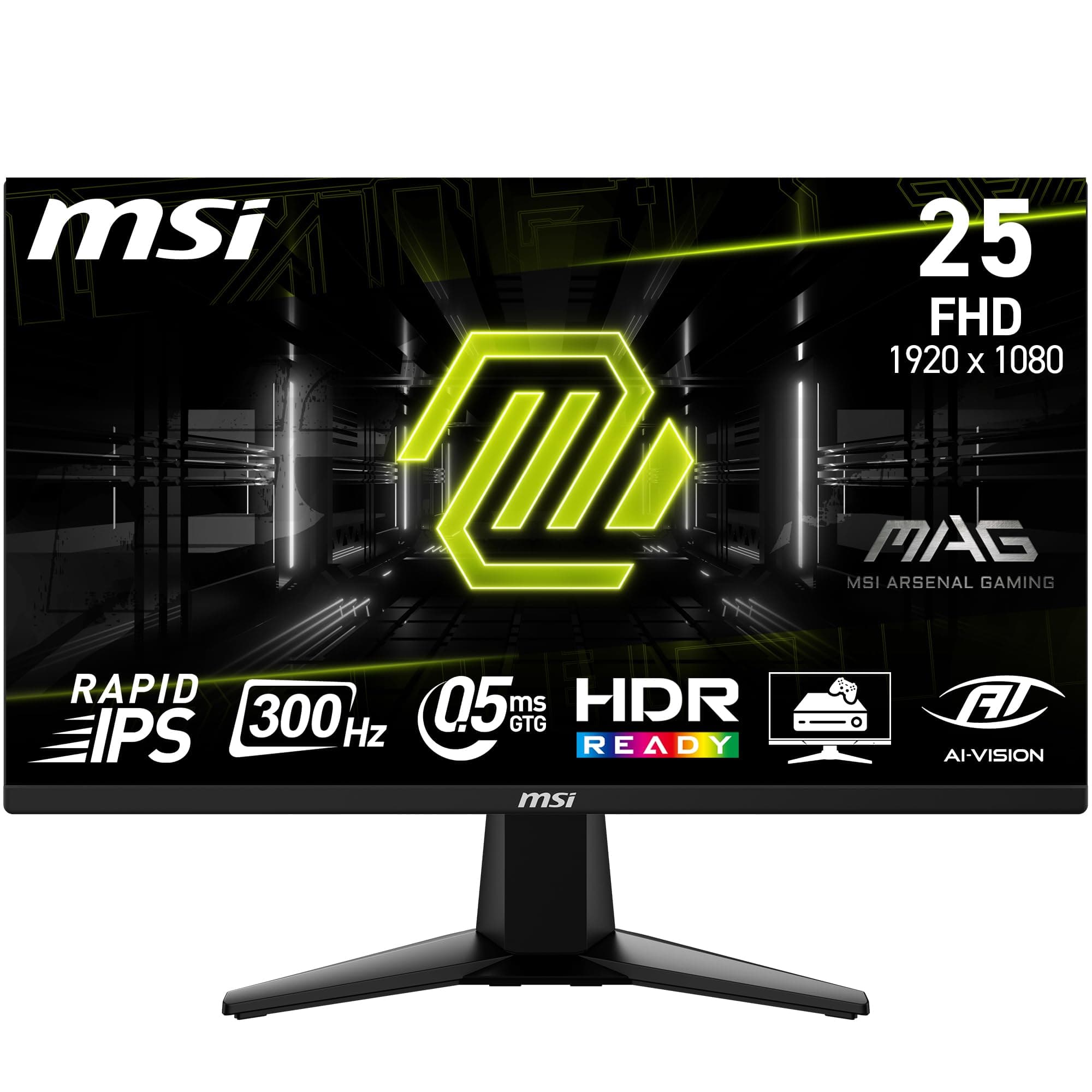 MSI MAG 255XF 24.5 Inch FHD Gaming Monitor - 1920 x 1080 Rapid IPS Panel, 300 Hz / 0.5ms (GtG, Min.),120% sRGB Colour Gamut, Frameless Design, HDR Rea...