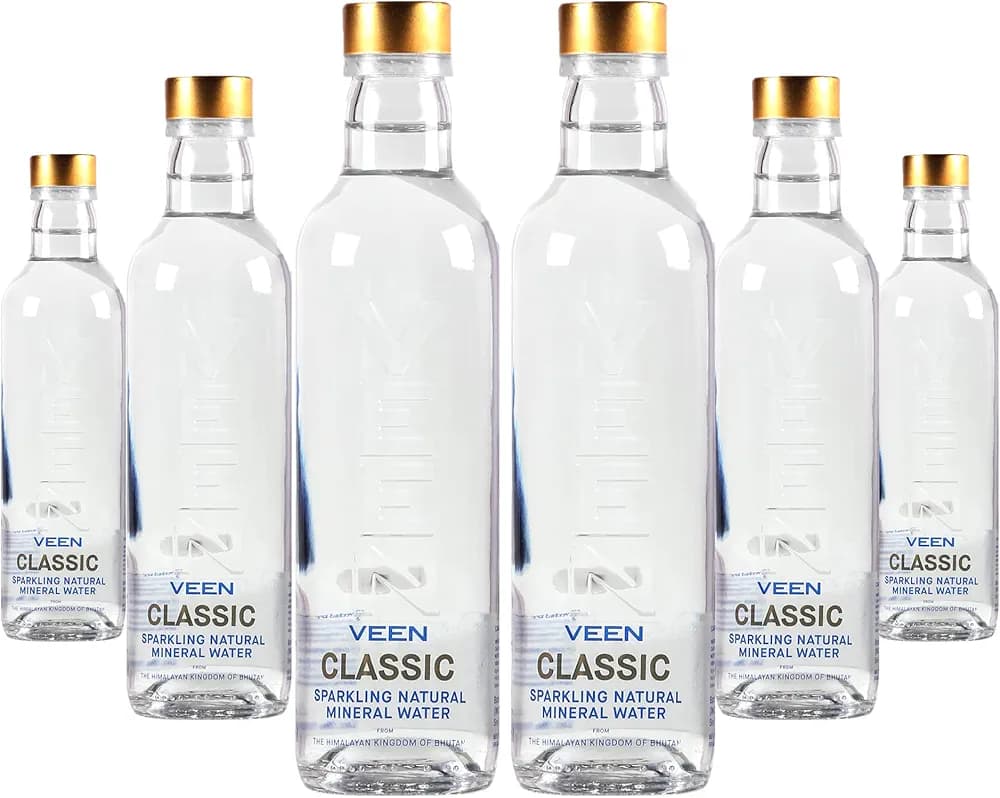 Veen Natural Mineral Sparkling Water from the Himalayas, 330 ml (Pack of 6, Bottled from a pristine spring in Bhutan | Premium Glass Bottle | Pure and Pristine Himalayan Water)