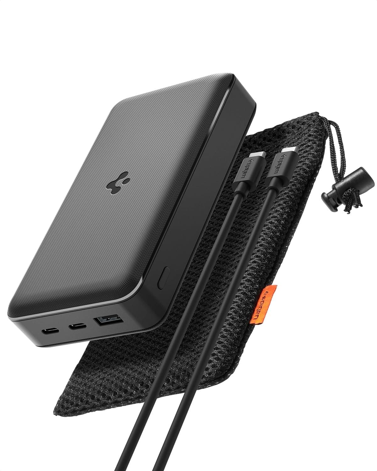 Spigen 30,000 mAh, 22.5W Fast Charging Power Bank with 20W for 2 USB C Ports, 22.5W for 1 USB-A Port 20W, Included USB-C to USB-C Cable - Black