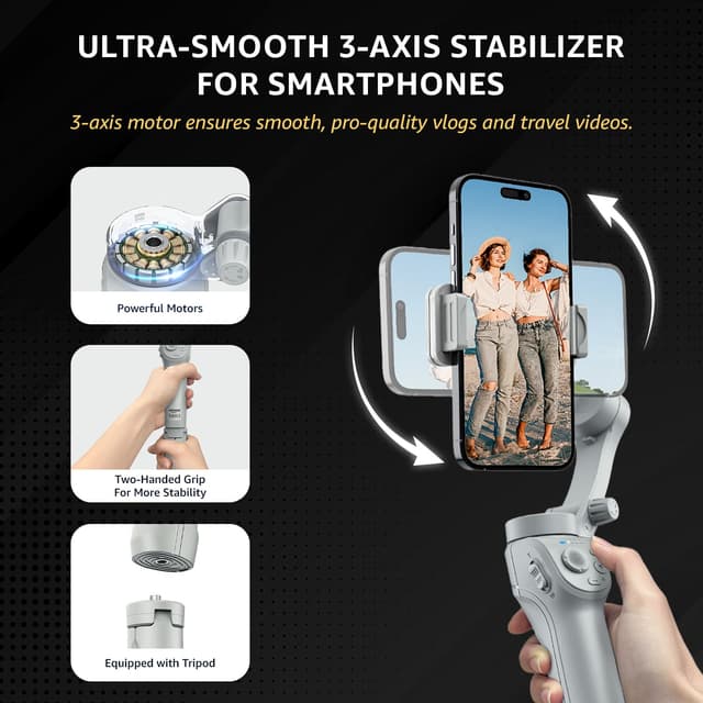 Amazon Basics 3-Axis Smartphone Gimbal Stabilizer with AI Fa… | Price ...