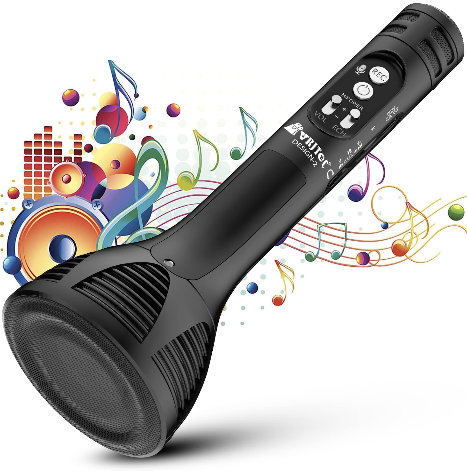 VRJTEC Design 2 Wireless Bluetooth Karaoke Microphone | Portable Handheld Karaoke Mic | Multi-function Bluetoo