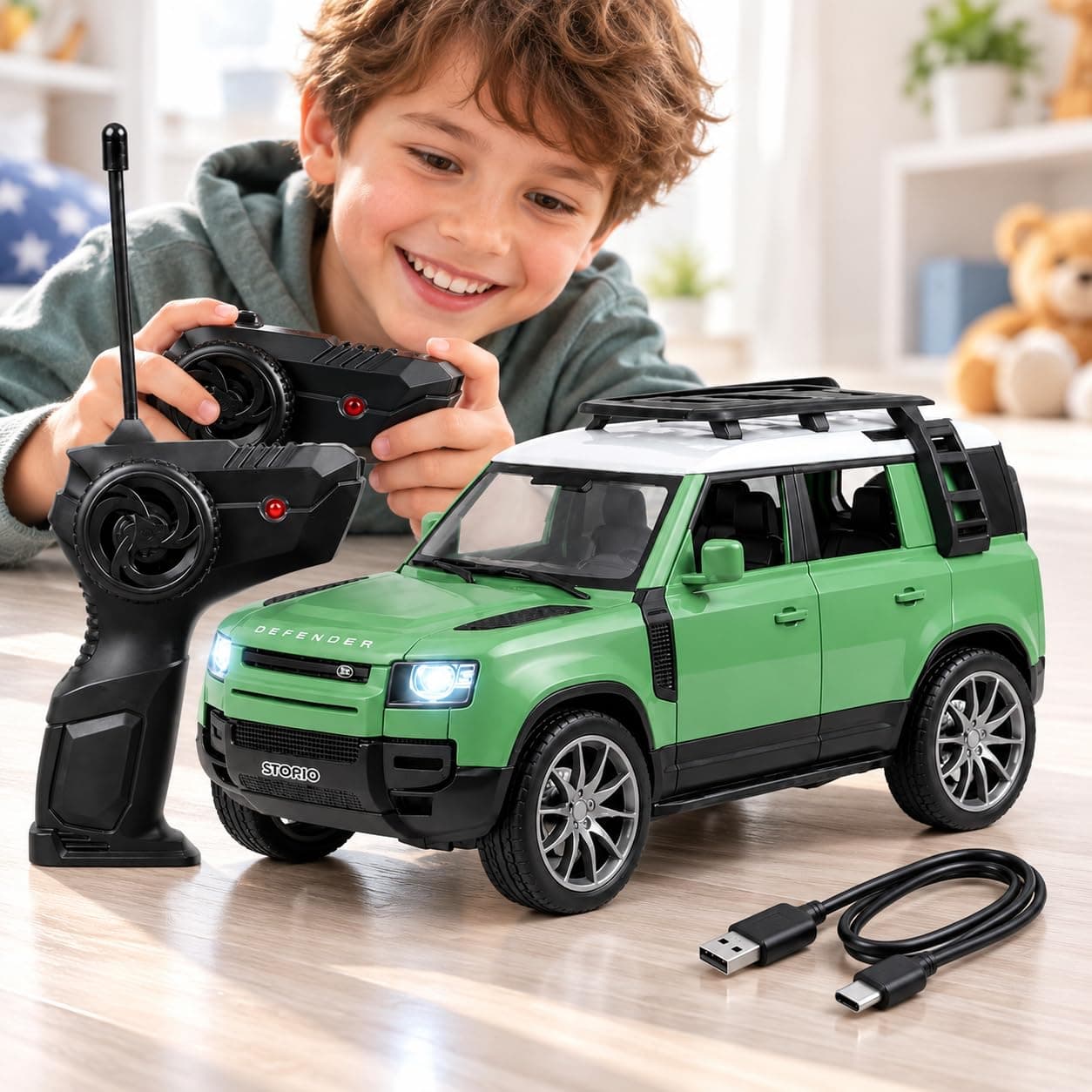 Storio Sports Utility Vehicle SUV Defender Remote Control RC Car with Real Smoke | High Speed Racing Toy with LED Lights | Rechargeable Battery | Full...