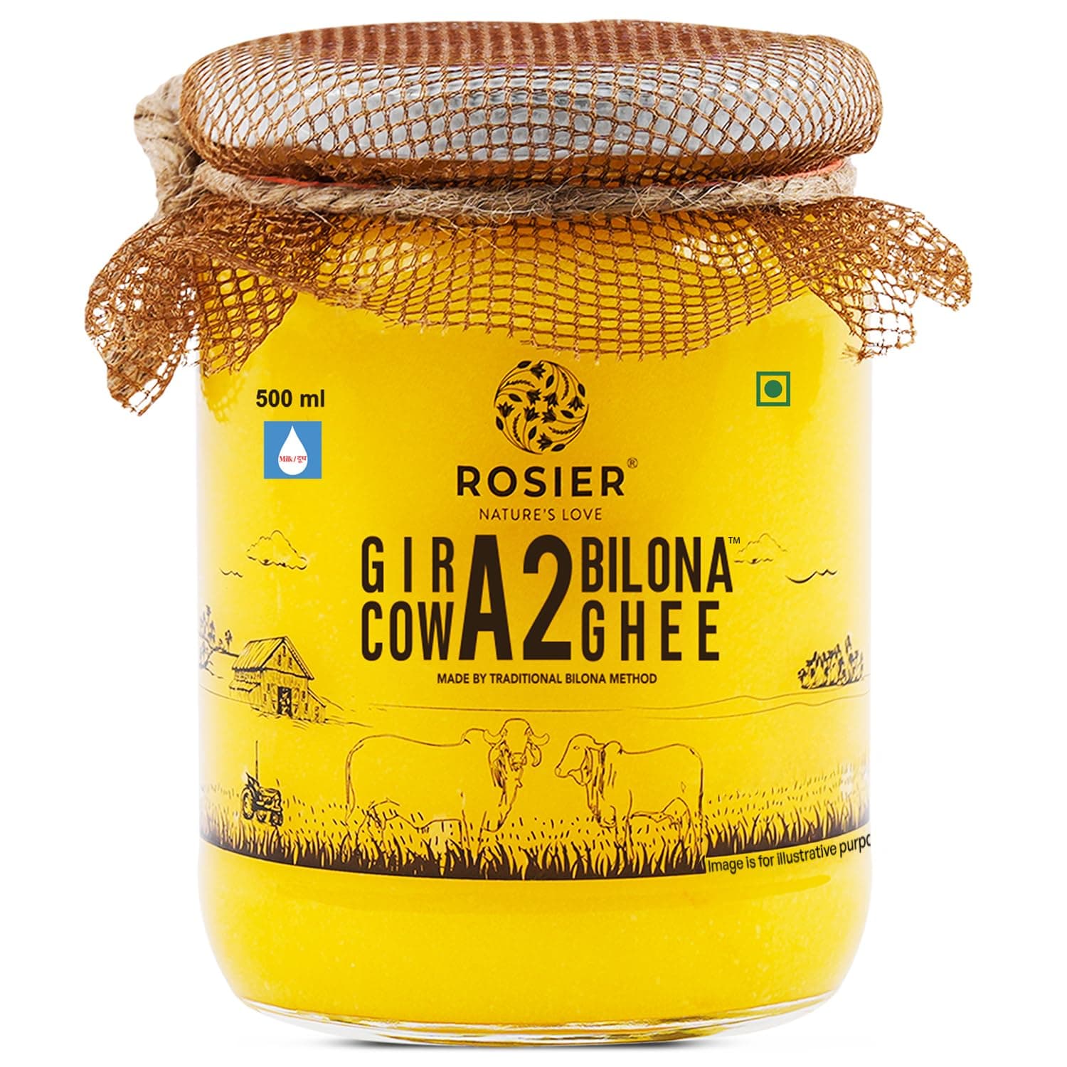 ROSIER A2 Vedic Cow Ghee, Traditional Bilona Method, Pure, Natural and Healthy Ghee (500 ML)