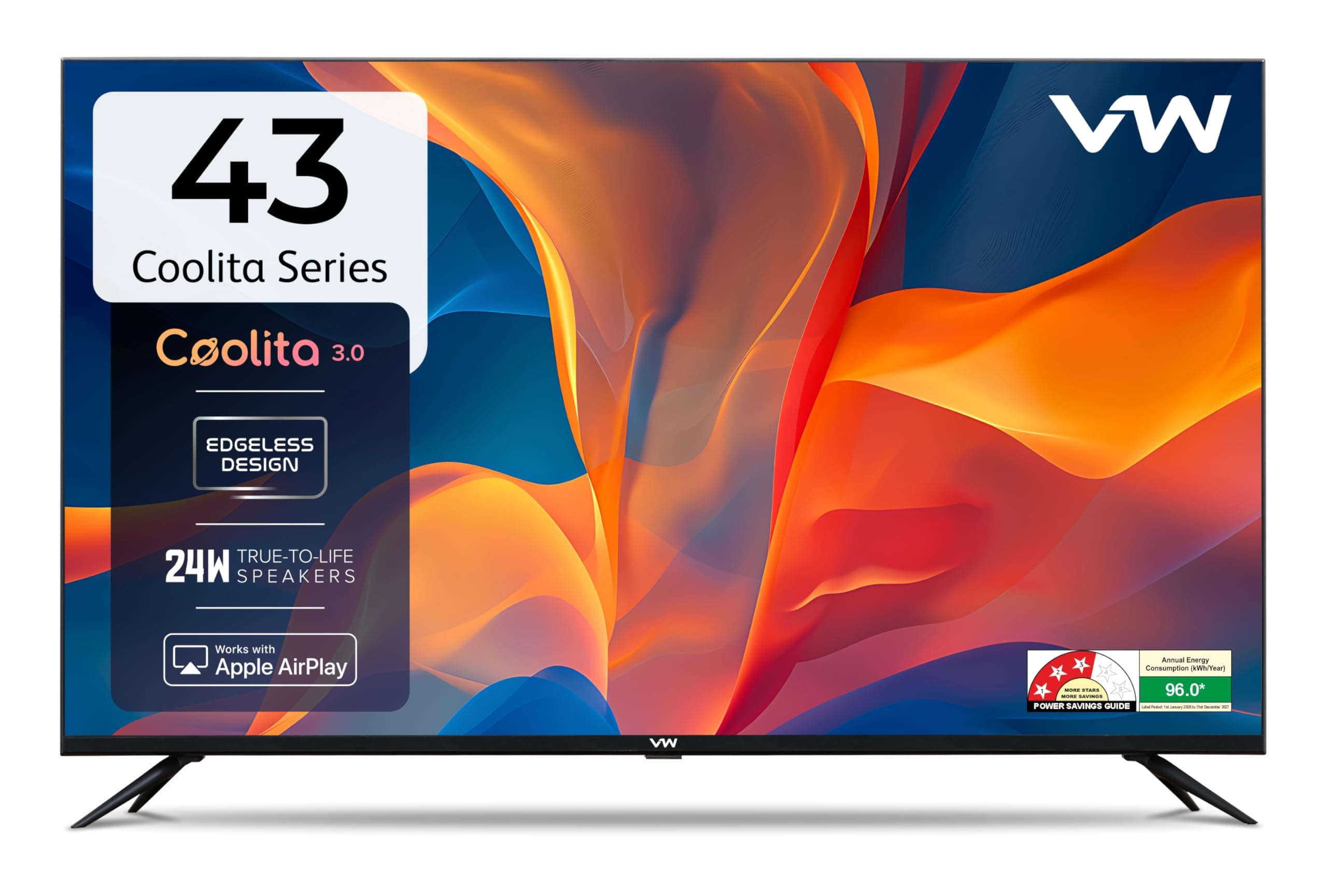 VW 109 cm (43 inches) Linux Frameless Series Full HD Smart LED TV VW43C3 (Black)