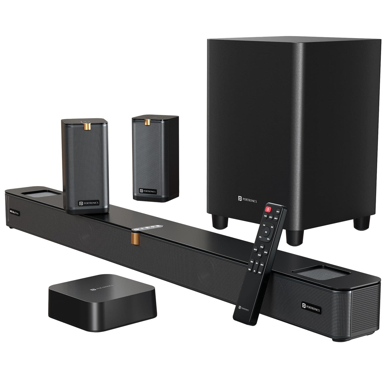 Portronics 600W Sound Slick X1 5.1.2 CH Dolby Atmos Soundbar Home Theatre with Wireless Satellite Speaker, Wired Subwoofer, Wide Comptability, HDMI AR...