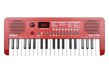 Akkord 37 Keys Music Keyboard  Red Edition | MIDI USB-C, Touch Response, 200 Rhythms, Tones & 40 Demos, LED Display, Portable Beginner Piano Compatibl...