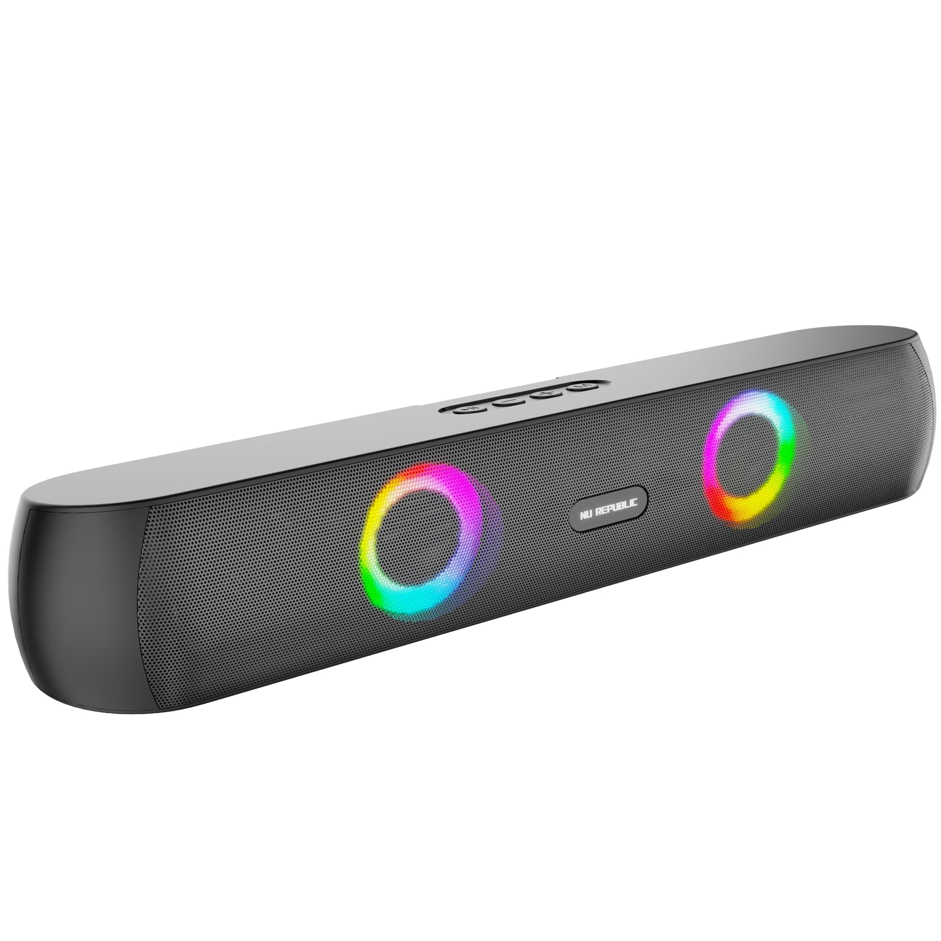 Nu Republic Party Box 160 Bluetooth Soundbar with X-Bass Technology, 52mm Dual Dynamic Drivers, 16W Output, Upto 10 Hrs Playtime, Multiple RGB LED Lights, USB Port, Bluetooth 5.3v (Black, 2.0 Channel)