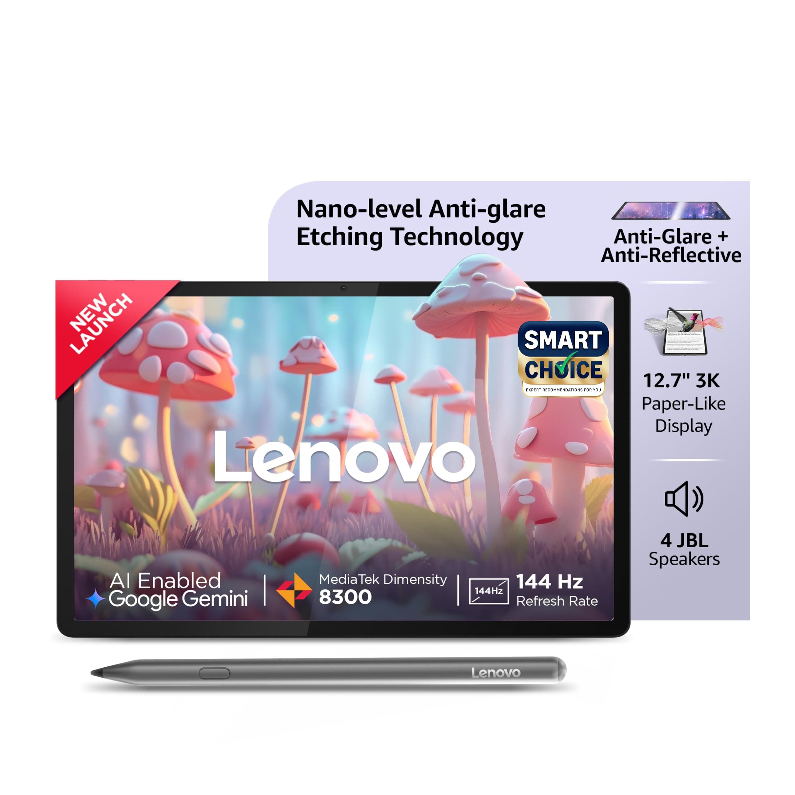 Lenovo Idea Tab Pro with Paper-Like Anti Glare 12.7" 3K 144 Hz Display & Pen Plus (Matte Edition)| 12GB RAM, 256GB ROM|10200mAh with 45W Charger|Media...