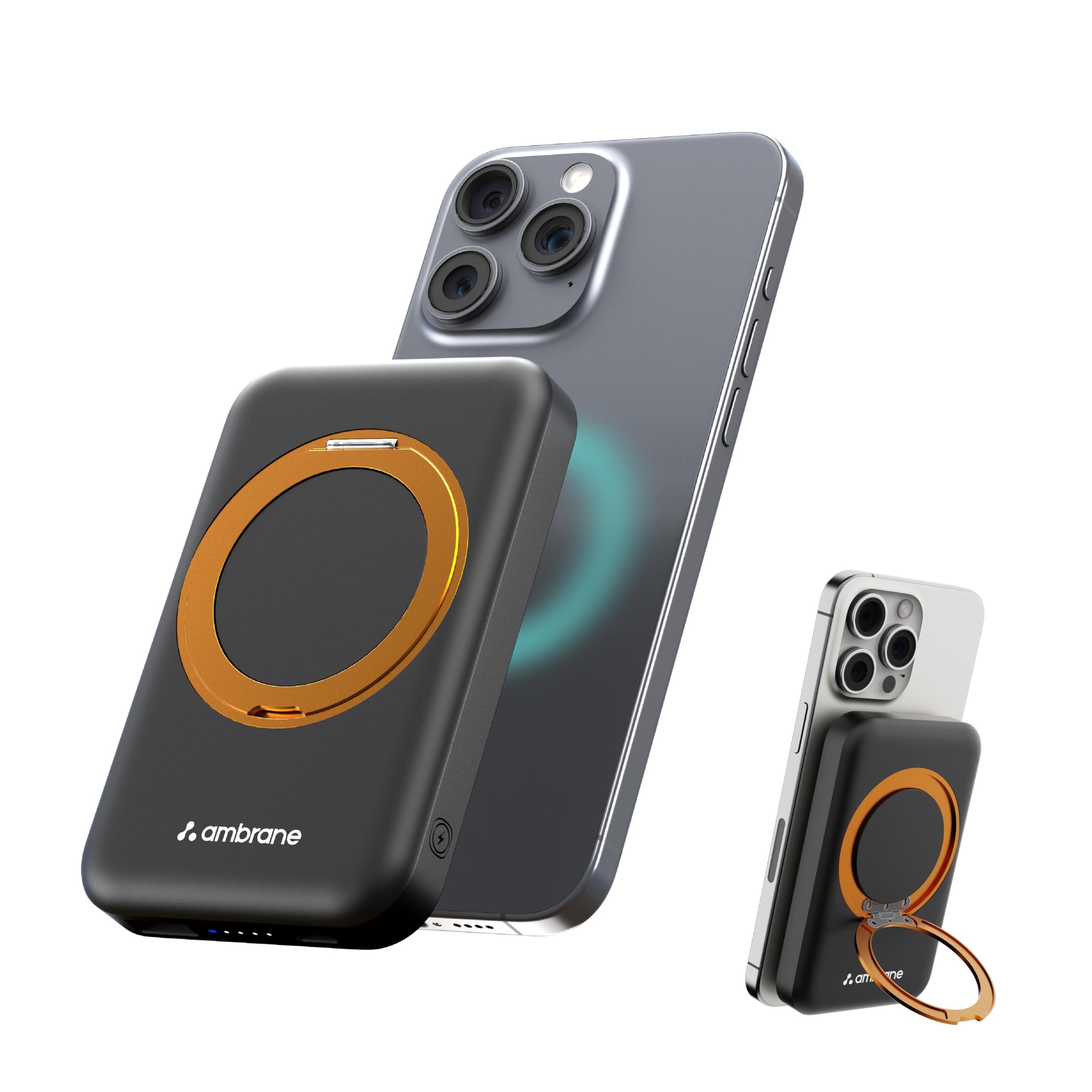 Ambrane MagSafe Wireless 10000mAh Fast Charging Power Bank with Mobile Stand, Strong Magnet, 22.5W Output for iPhone 12 & Above, Android & Other Qi En...