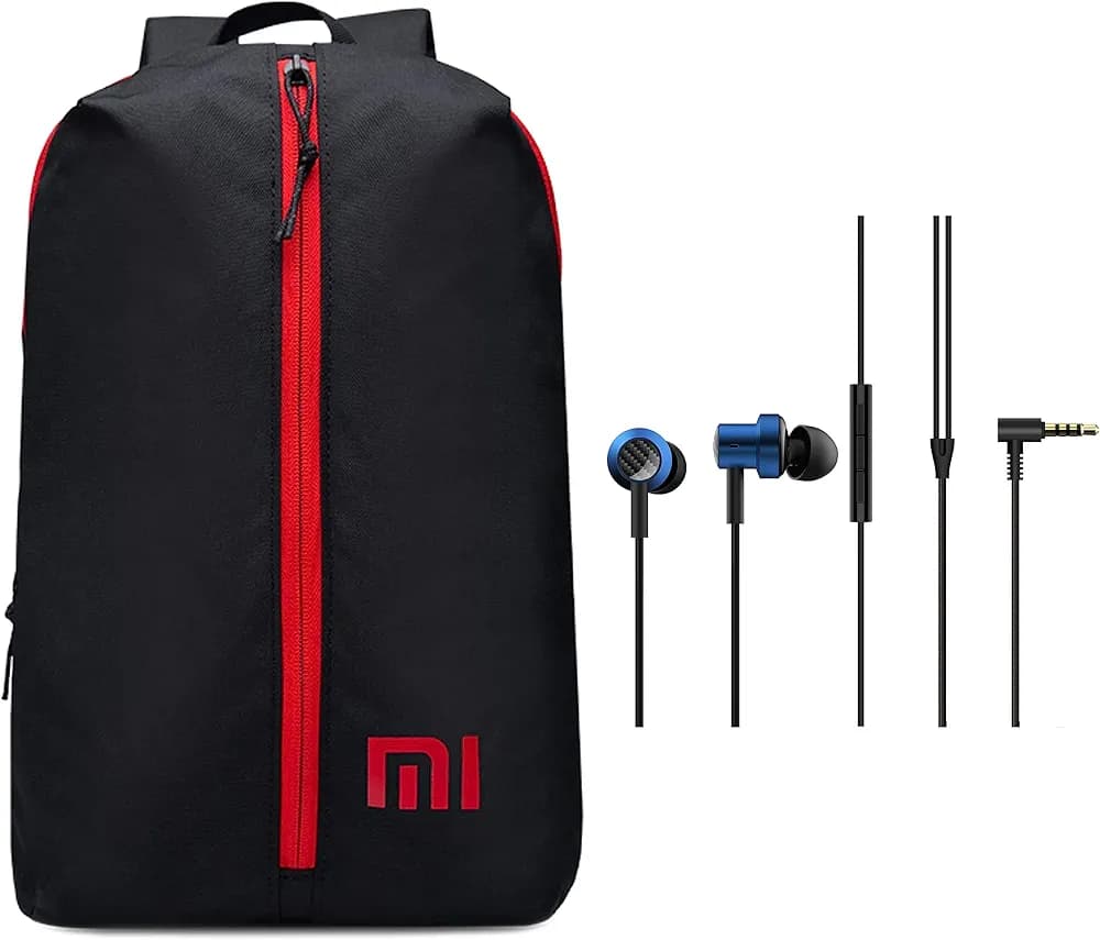 MI XIAOMI Dual Driver Dynamic Bass in-Ear Wired Earphones with Mic, 10mm& 8mm && Step Out 12 L Mini Backpack (Small Size, Black, Water Repellant)