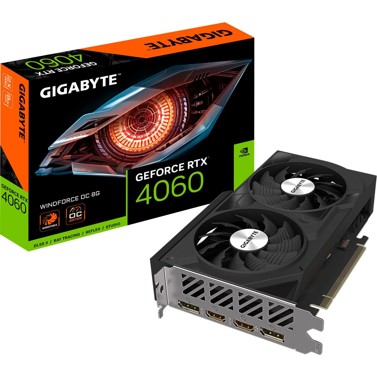 GIGABYTE NVIDIA GeForce RTX 4060 WINDFORCE OC Graphics Card - 8GB GDDR6, 128-bit, PCI-E 4.0, 2475MHz Core Clock, 2X DP 1.4, 2X HDMI 2.1a, NVIDIA DLSS ...