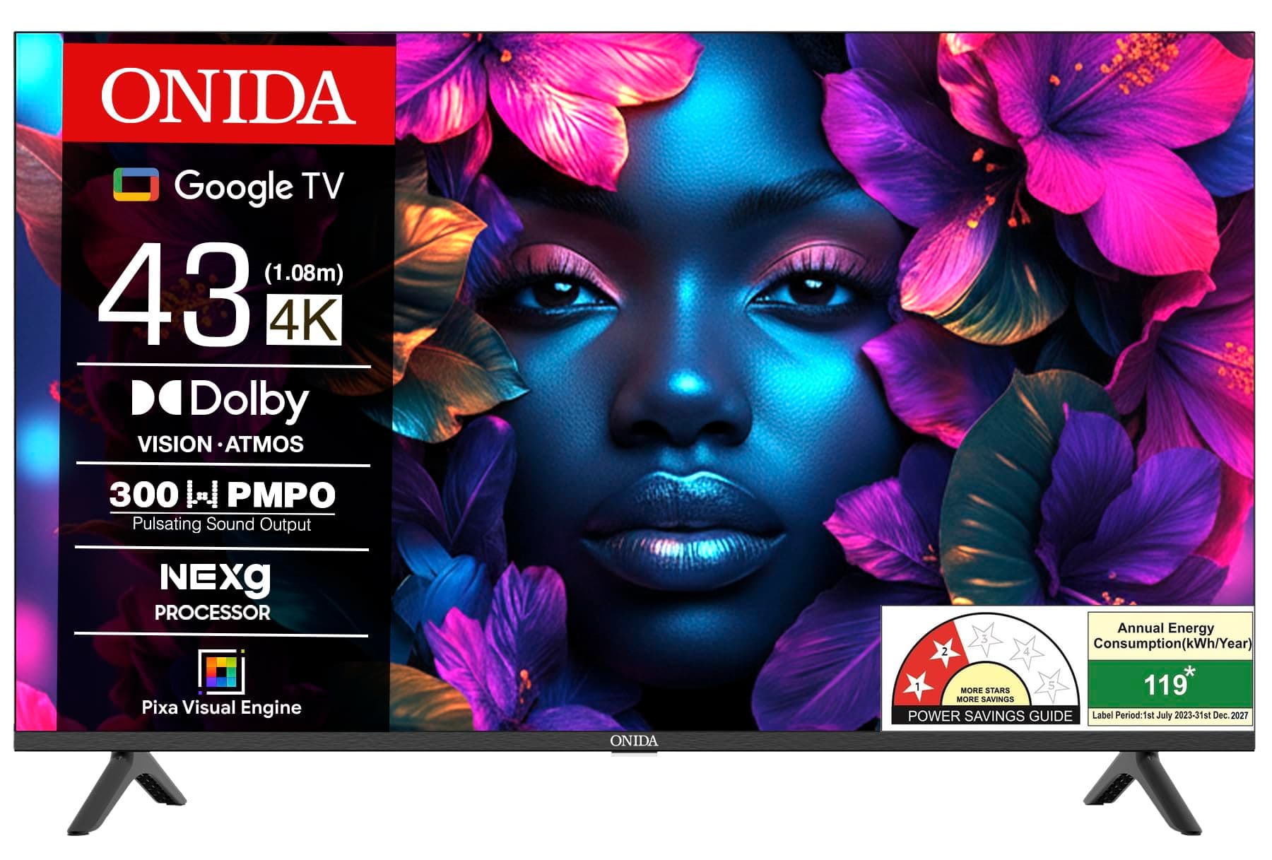 ONIDA 108 cm (43 inch) Nexg Series 4K Ultra HD LED Smart Google TV 43UIG (Black)