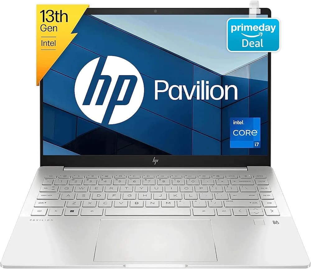 HP Pavilion Plus 14, 13th Gen Intel Core i7-13700H, 14-inch (35.6 cm), 2.8K, 16GB DDR4, 512GB SSD, Intel Iris Xe Graphics, FPR, Backlit KB, Audio by B&O (Win 11, MSO 2021, Silver, 1.4 kg), eh1047TU