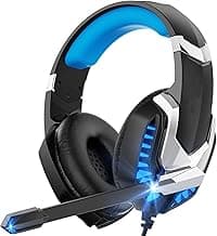 Donerton Gaming Headset, Over-Ear Gaming Headphones with Noise Canceling Mic, Stereo Bass Surround Sound, LED Light, Soft Memory Earmuffs PS4 Gaming H