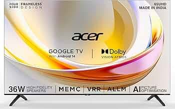 Acer 164 cm (65 inches) L Series 4K Ultra HD Smart Google TV AR65UDLGU2875AT (Black) 2024 Model