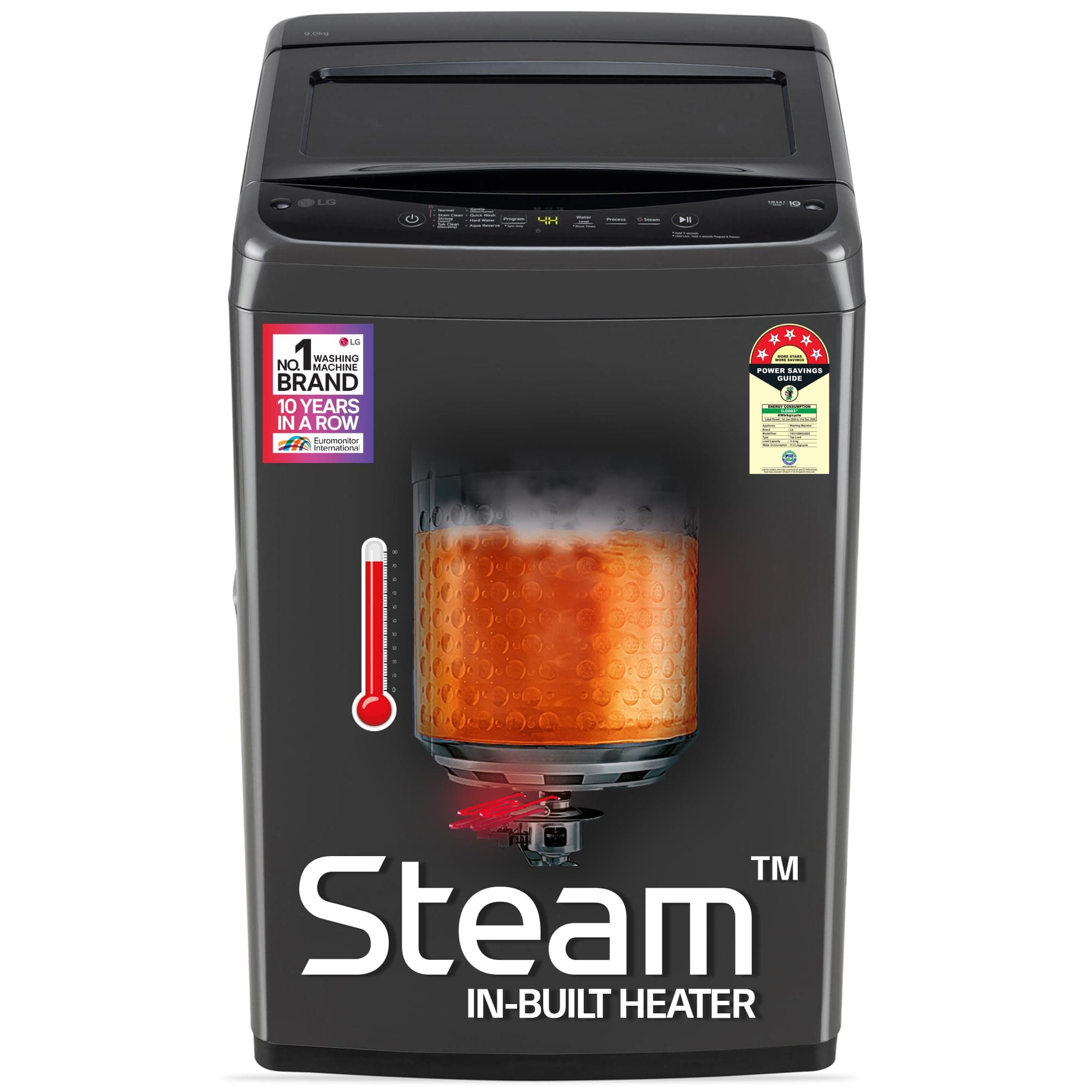 LG 9 Kg, 5 Star, Smart Inverter Technology, In-built heater with Steam, Fully Automatic Top Load Washing Machine (T90VBMB1S, Turbodrum, Stain Clean, L...