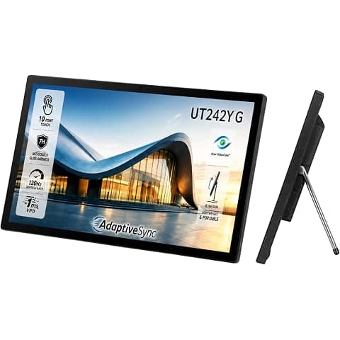 Acer UT242Y G 23.8 Inch Full HD IPS Touch Monitor | 120Hz Refresh Rate | 10-Point Multi-Touch | 1ms VRB | AdaptiveSync | 360 Nits | HDMI, DisplayPort, USB Hub | 7H Scratch Resistant Glass| Speakers