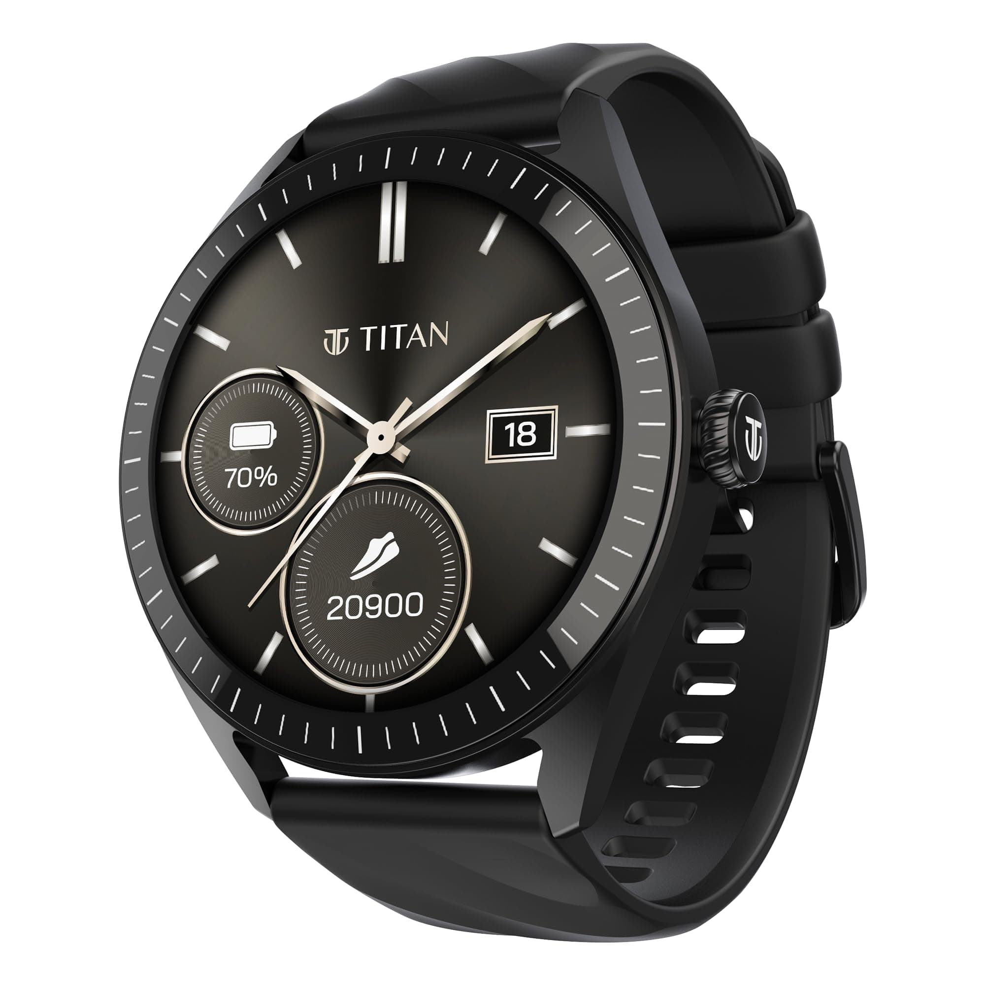 Titan Crest 2.0 Smart Watch for Man & Women, 1.43" AMOLED Display, Silicone Strap, BT Calling, Tailored Activity Tracker, 100+ Sports Modes, Fast Charging, Smart Watches for Women Latest & Men (Black)