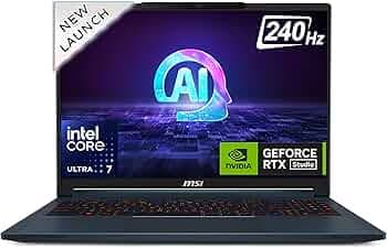 MSI Stealth 16 AI Studio, Intel Core Ultra 7 155H,Built-in AI, 41CM QHD+ 240Hz Gaming Laptop(32GB/1TB NVMe SSD/Windows 11 Home/NVIDIA GeForce RTX 4060...