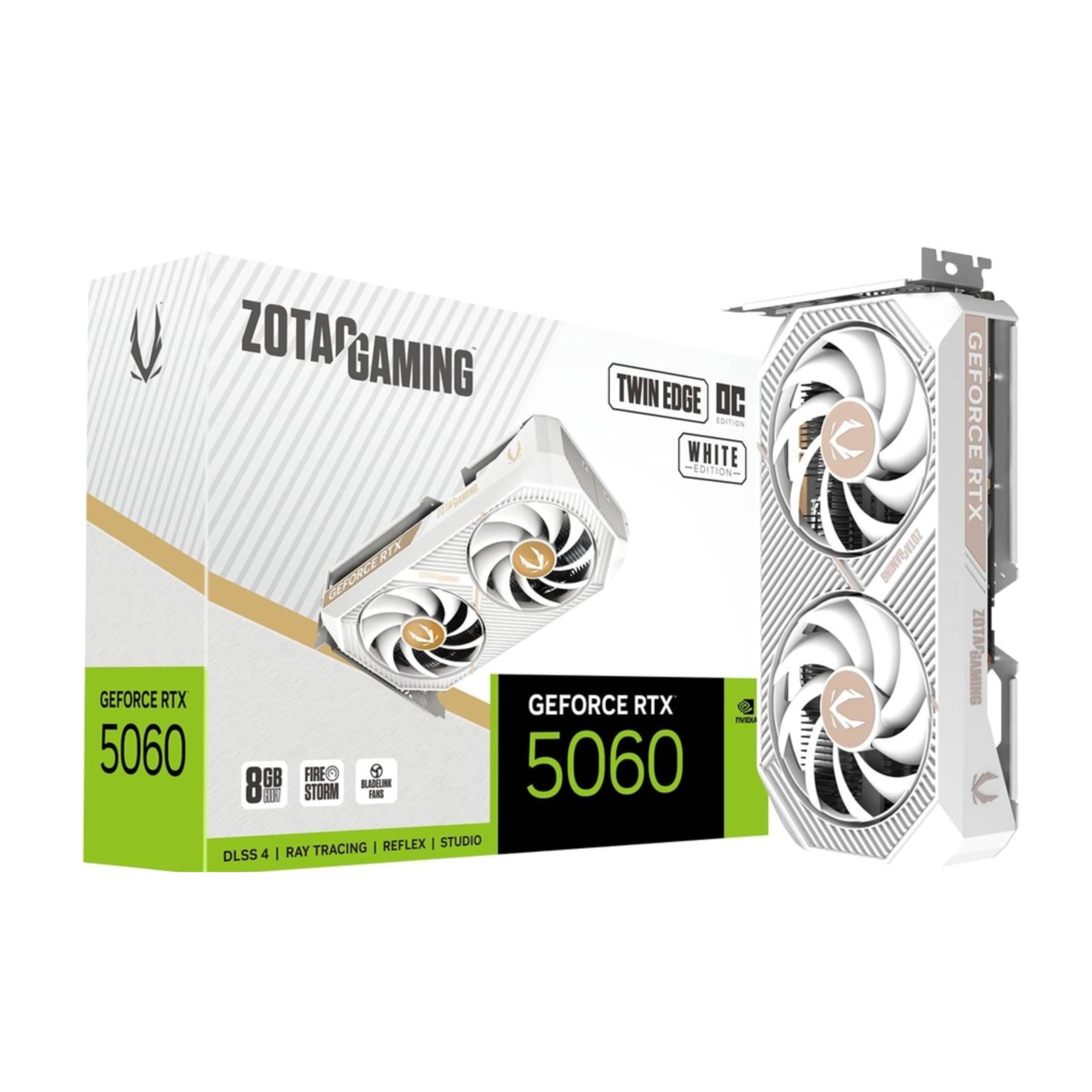 ZOTAC Gaming Geforce RTX 5060 Twin Edge OC Graphics Card - White | 8 GB | DLSS4 | GDDR7 | 128 Bit | PCIE 5.0 | SFF Ready | 3840 CUDA Cores | ZT-B50600...