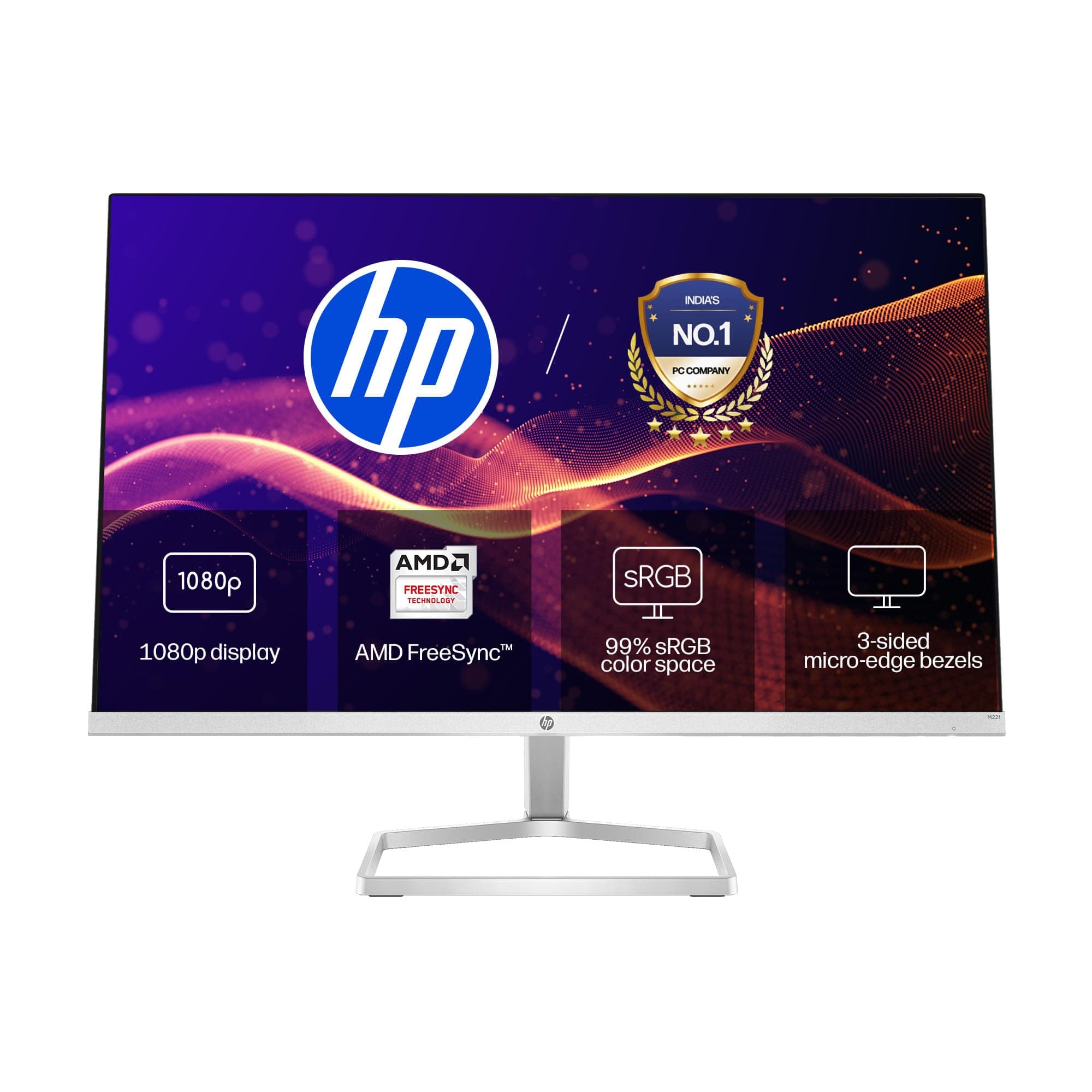 HP M22f 21.5-Inch(54.6cm) Eyesafe Certified Full HD IPS 3-Sided Micro-Edge Monitor, 75Hz, AMD Free Sync with 1xVGA, 1xHDMI 1.4 Ports, 300 nits(2E2Y3AA