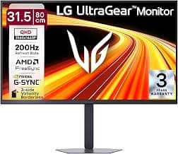 LG 32G620B 80 cm (31.5 Inch) Ultragear QHD (2560x1440) IPS Gaming Monitor 200Hz, 1ms (GtG), HDR10, Anti-Glare, NVIDIA G-SY...