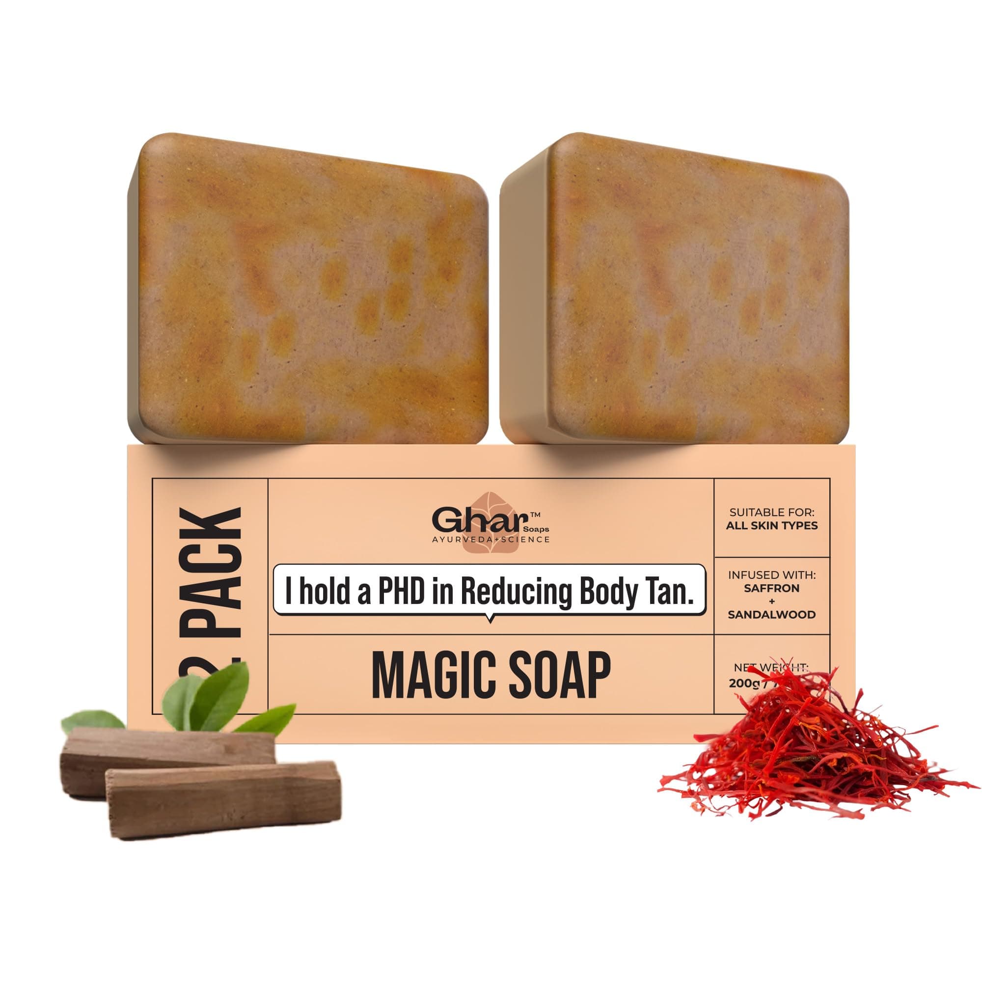 Ghar Soaps Sandalwood & Saffron Magic Soaps For Bath (100 Gms Pack Of 2) | Paraben Free | Chandan & Kesar Bath Soap | Handmade Soaps For Glowing | Ski...