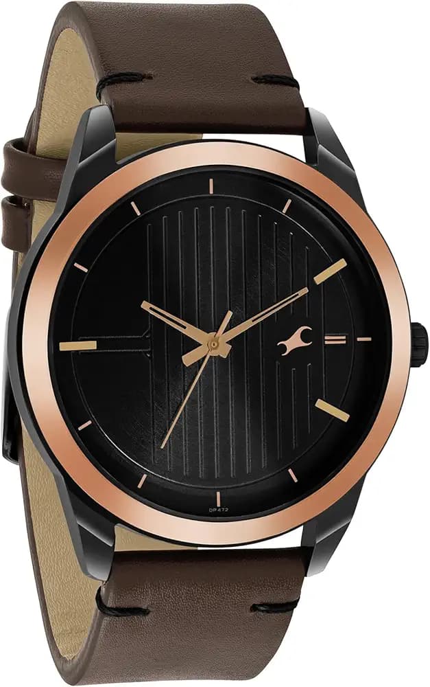 Fastrack Stunners Quartz Analog Black dial Leather Strap Watch for Guys-3308KL01/NT3308KL01