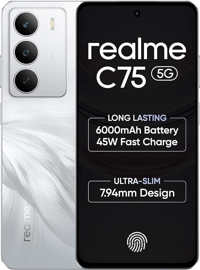 realme C75 (Lily White, 4GB RAM, 128GB Storage) | 6000mAh Battery | 50MP AI Camera | 6.72" FHD+ Display | Android 15