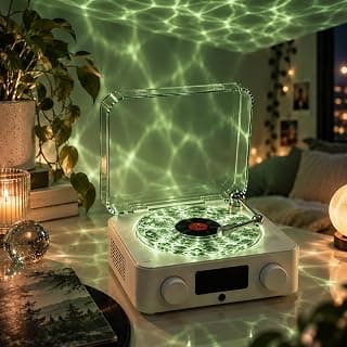 Illumi Retro-Style Wireless Ocean Waves LED Night Light Vinyl Bluetooth Speaker, Aqua Vinyl Speaker, The Waves Vinyl Playe...