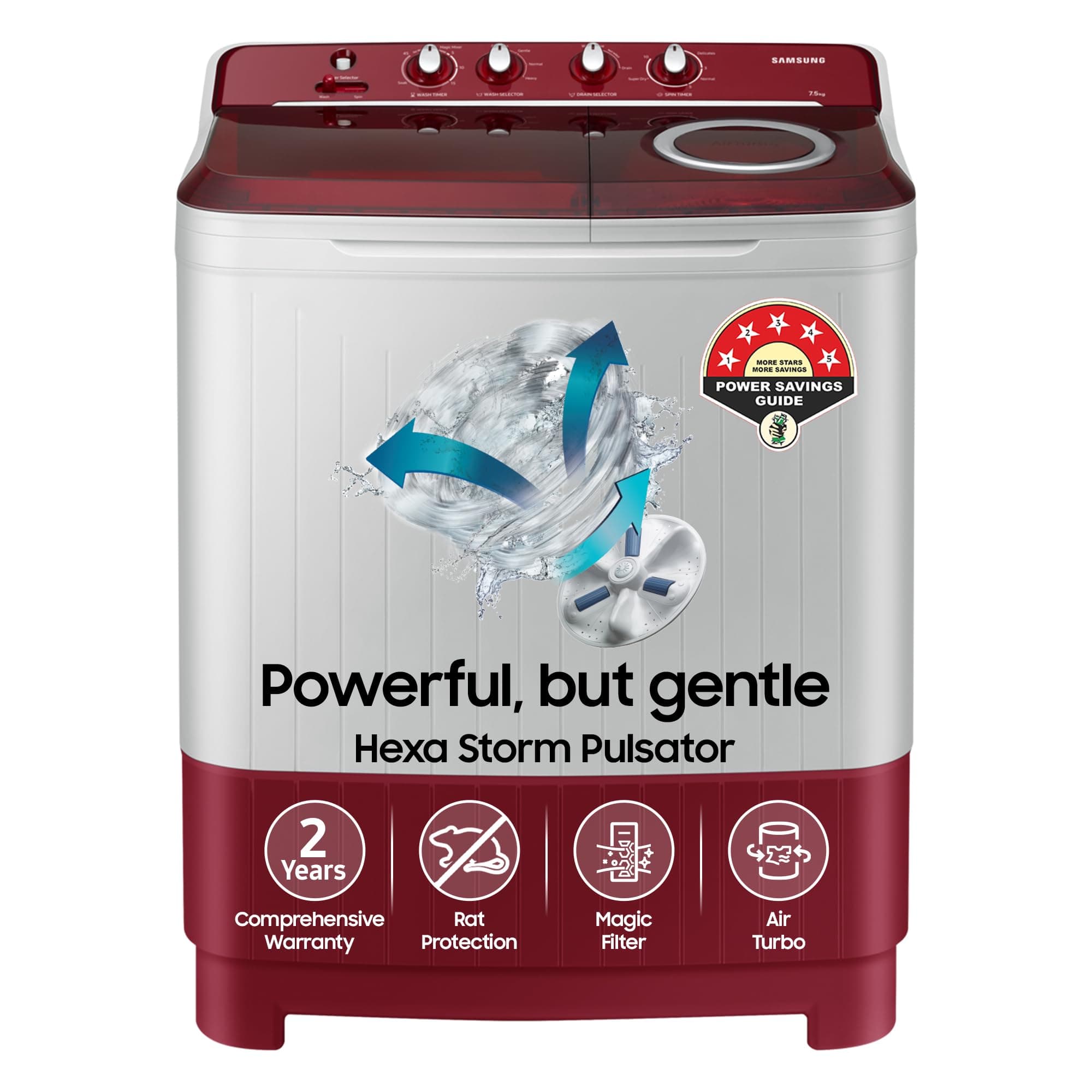 Samsung 7.5 Kg Inverter 5 star Top Loading Washing Machine (WT75B3200RR/TL, Light Grey & Red Base, Air turbo drying)