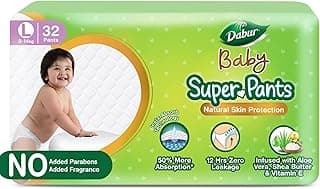 Dabur Baby Super Pants |Large Size Baby Diapers | Natural Skin Protection | Infused with Aloe Vera, Shea Butter & Vitamin E | Insta-Absorb Technology