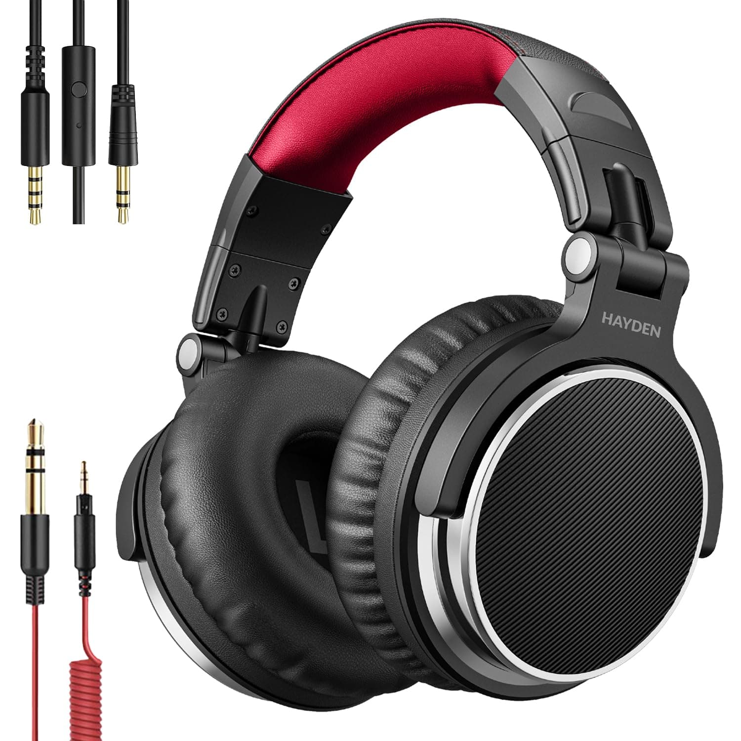 hayden HY-HD10 Pro | Professional Studio Headphones Over-Ear, Wired, 50mm Drivers, Foldable, Dual Detachable Cables (2.8m Coiled & 1.2m with Mic) for ...