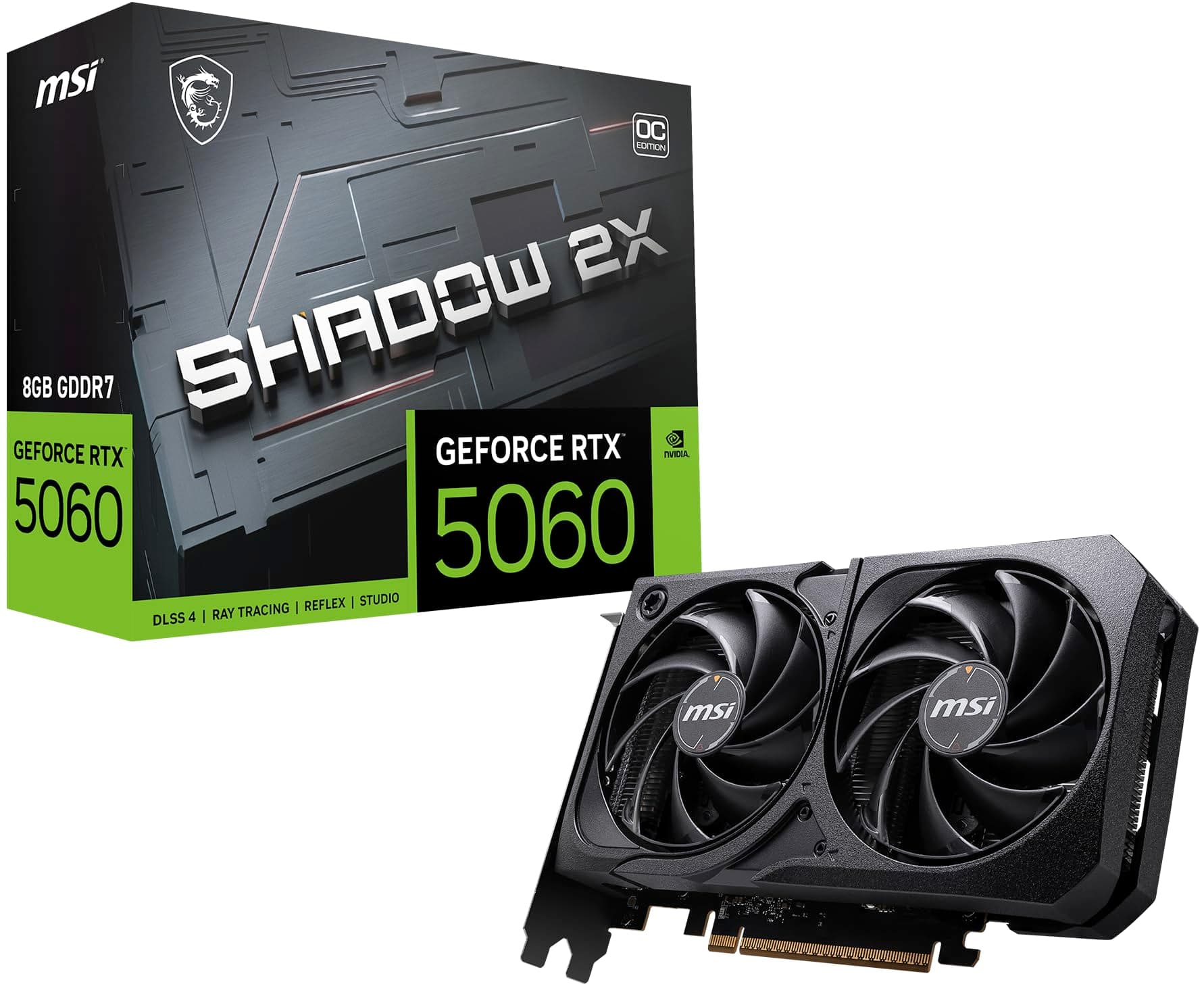 MSI GeForce RTX 5060 8G Shadow 2X OC Graphic Card - NVIDIA GeForce RTX 5060 GPU, 8GB GDDR7 128-bit Memory, 28 Gbps, PCI Express Gen 5 x16 Interface, U...