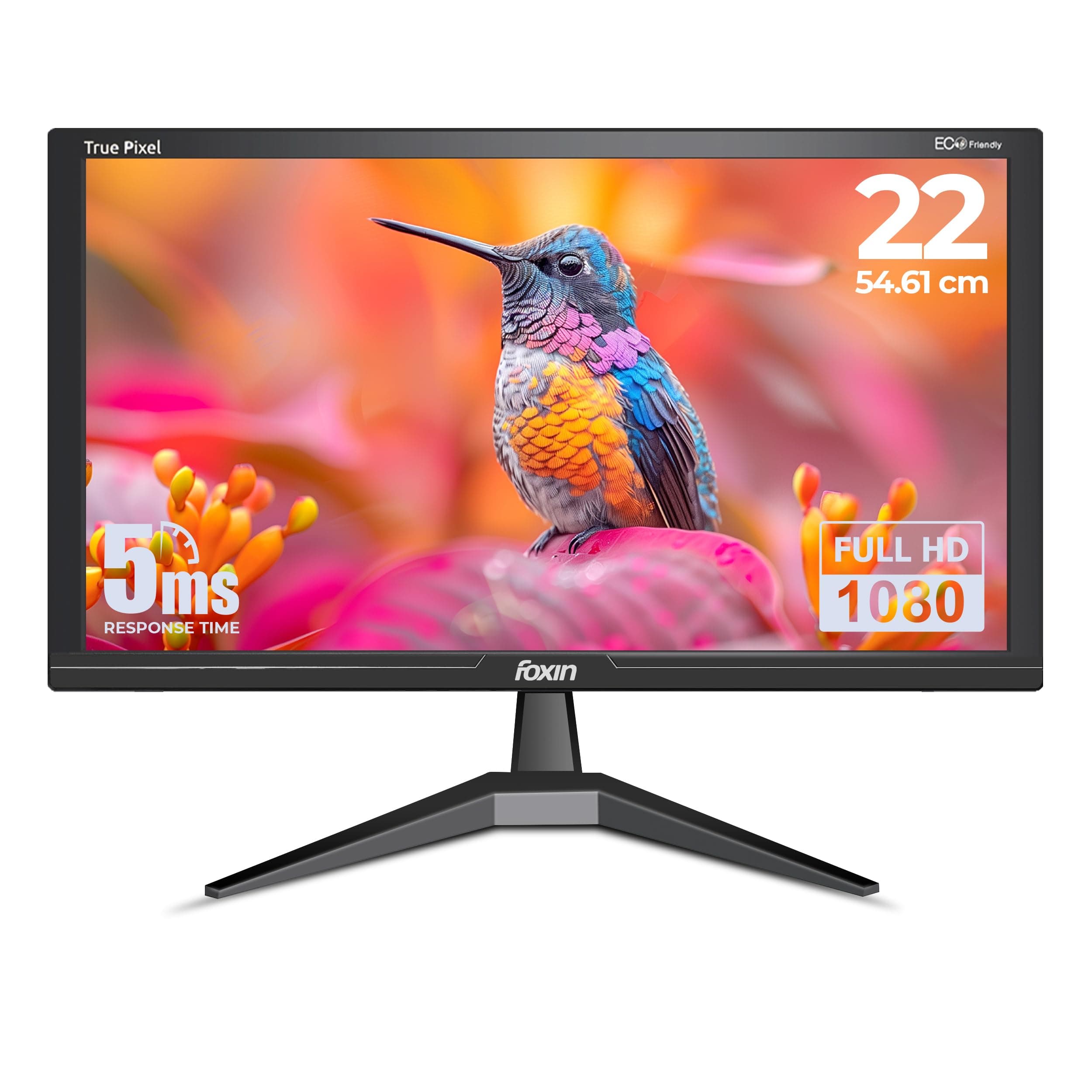Foxin LED Monitor Crystal 22 inch (54.61 cm), Full HD 1920x1080, 60Hz, 5ms Response Time, HDMI & VGA Ports, 16.7M Colors, Wall Mountable Computer Moni...