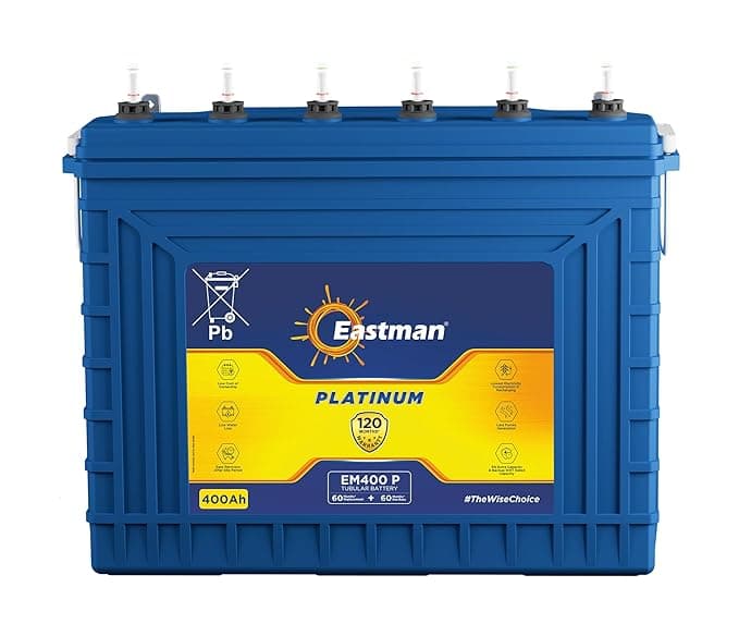 Eastman EM400P | Tall Tubular | 400 AH Inverter Battery |Warranty 120 (60+60) Months for Home & Office
