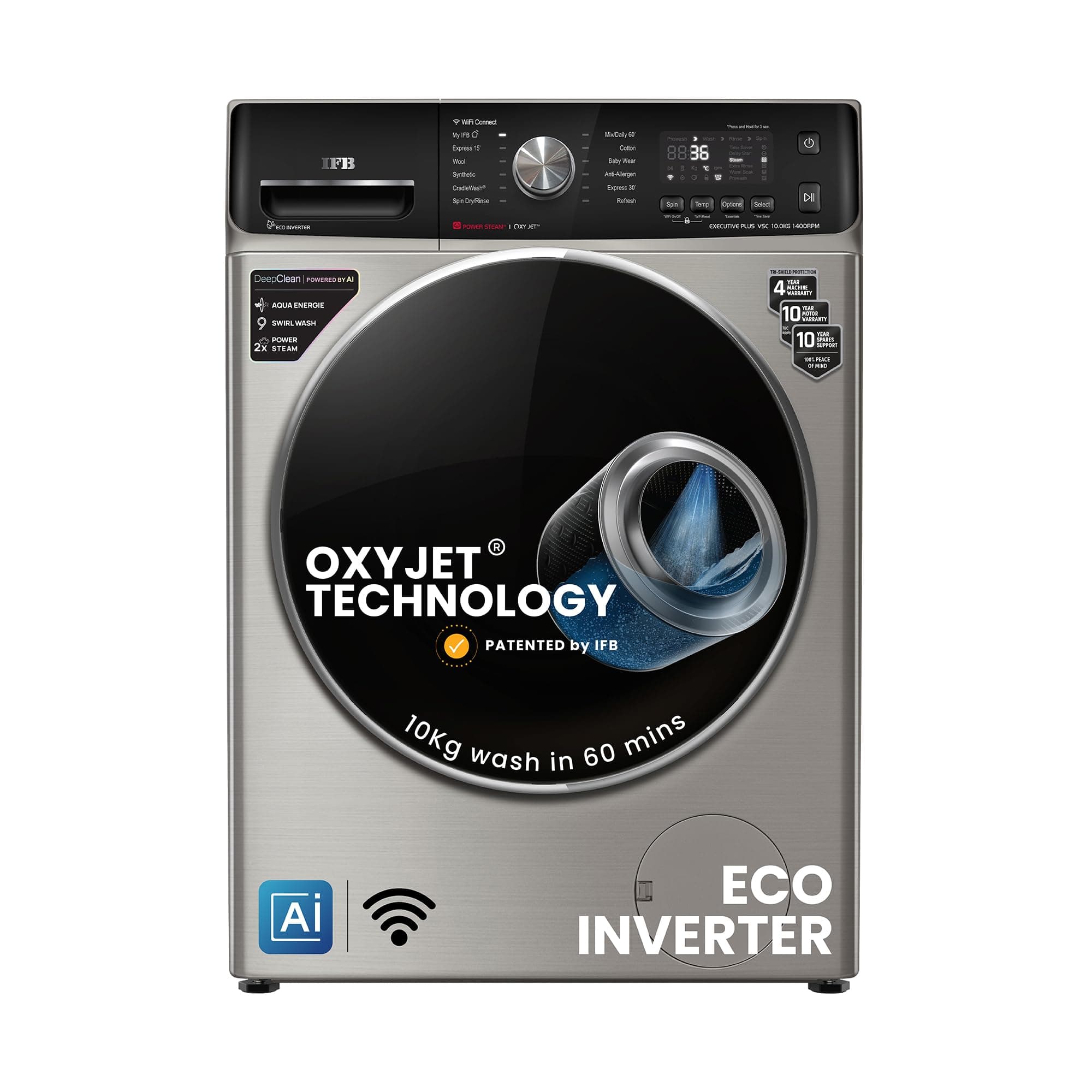 IFB 10Kg 5 Star with Oxyjet Technology, AI Powered, Wi-Fi, Fully Automatic Front Load Washing Machine (EXECUTIVE PLUS VSC 1014, Steam Refresh Program,...