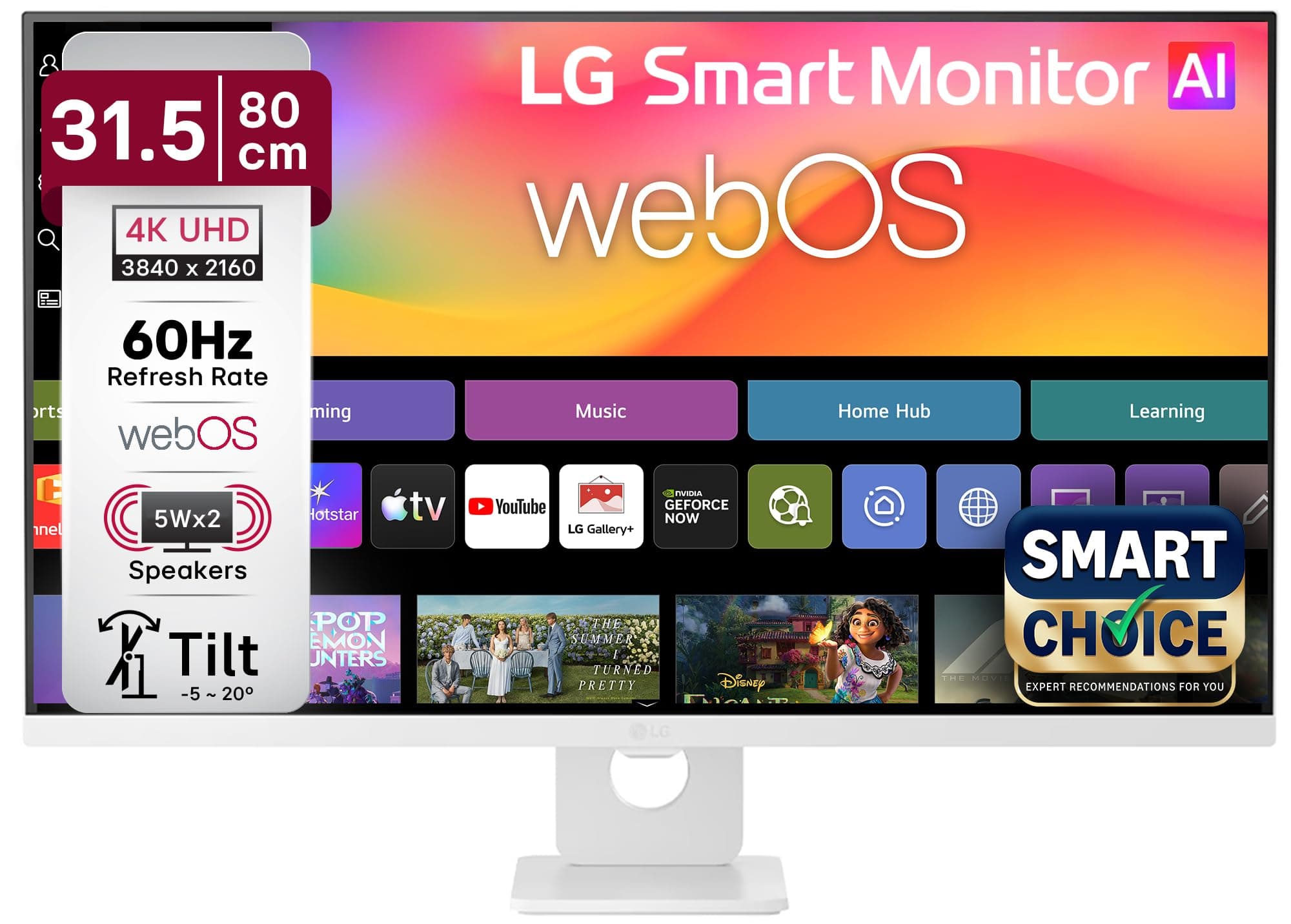 LG 32U721SB 80 cm (31.5 Inch) UHD (3840 x 2160) Smart Monitor with webOS26, Wi-Fi, Bluetooth, Miracast, AirPlay, Speakers 5WX2, HDMI, USB-C (PD 65W), ...