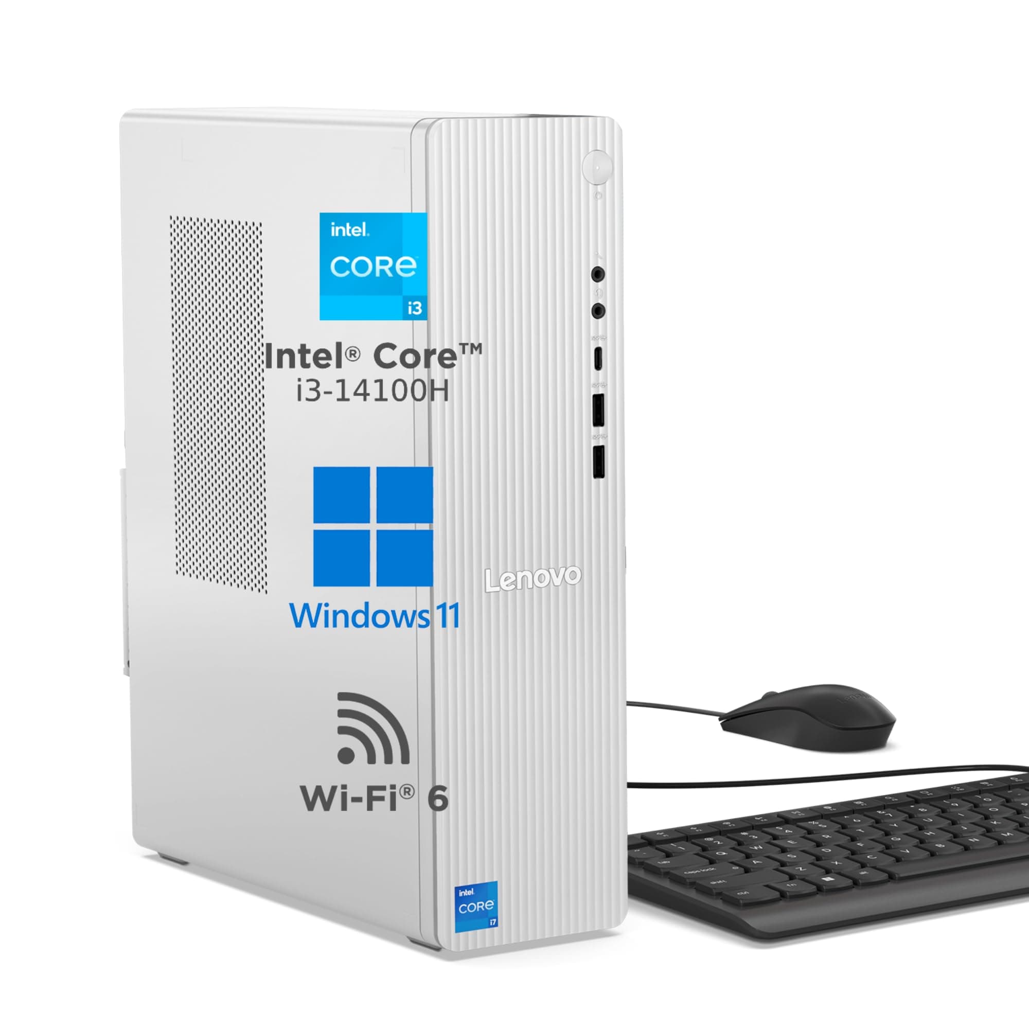 Lenovo IdeaCentre Tower 14th Gen Core i3-14100 (8GB RAM/512GB SSD/Windows 11/WiFi 6/Bluetooth 5.2/USB Calliope Keyboard & Mouse, Black/Grey), 90XS005P...