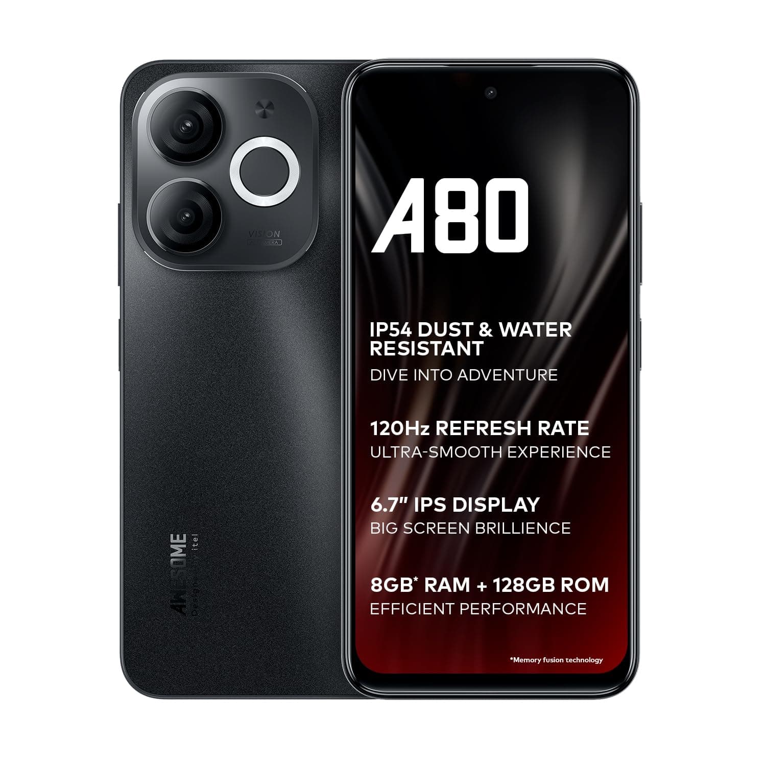 itel A80 | 120Hz Refresh Rate | Punch Hole Display | 50MP Super HDR Cam | IP54 Dust & Splash Resistant | 3 Year Fluency | Ring Light Notification | 4GB RAM, 128GB ROM | Sandstone Black
