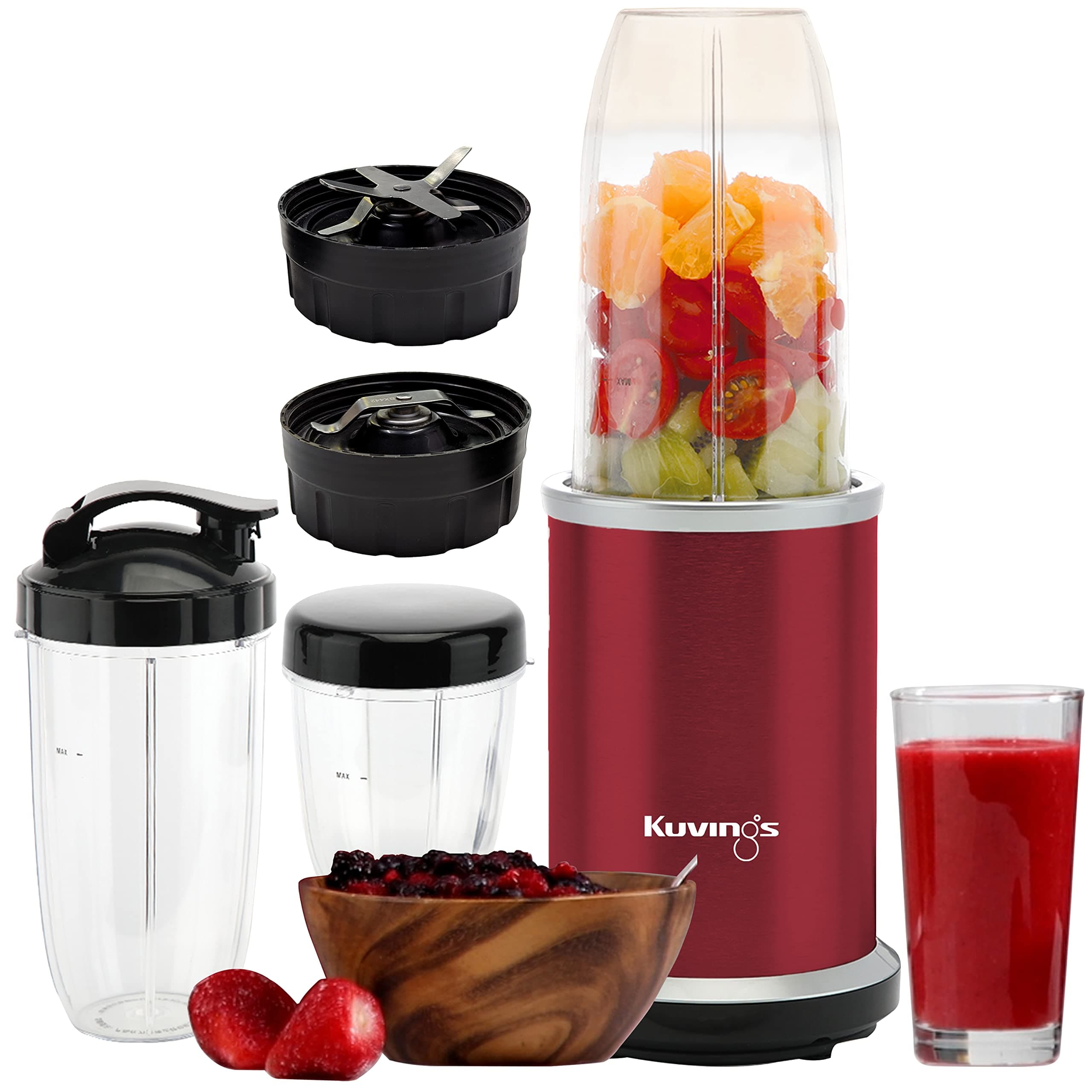 Kuvings Nutri Blender PRO, Powerful 1000 Watts Motor, Mixer/Blender/Smoothie Maker, 5 Years Long Warranty, Stainless Steel Body, 2 Blade Set Included: Wet Blending Blade & Dry Grinding Blade (Ferrari Red)