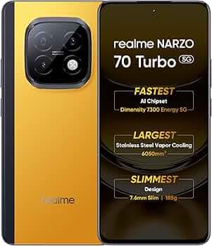 realme NARZO 70 Turbo 5G (Turbo Yellow,12GB RAM,256GB Storage) | Segment's Fastest Dimensity 7300 Energy 5G Chipset | Motorsports Inspired Design