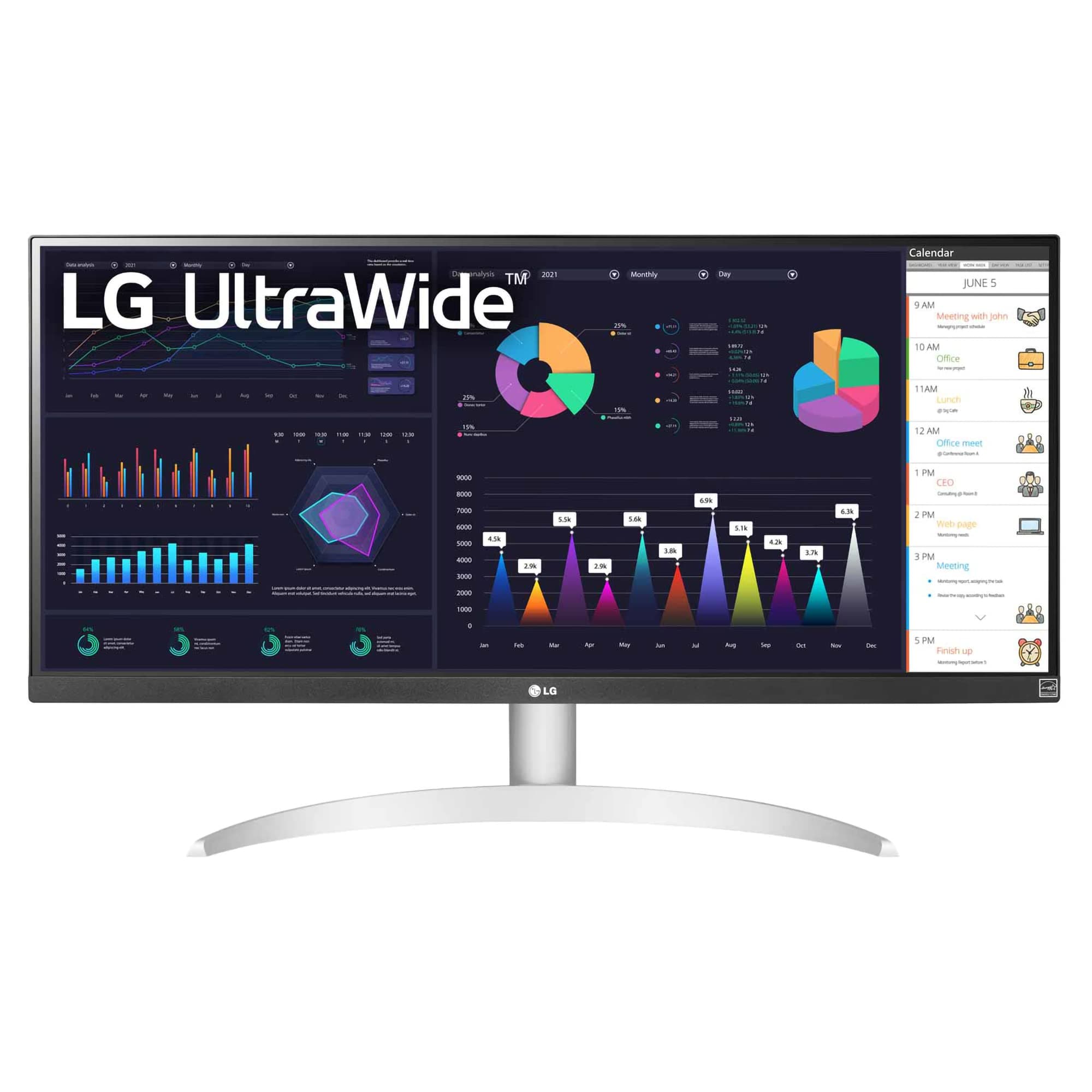 LG UltraWide 29 inch (73 cm) IPS FHD, Color Calibrated, 100Hz, 7W x 2 Inbuilt Speaker, USB-C, Display Port, HDMI, White Color-29WQ600