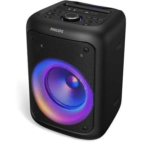 Philips TAX2000 Bluetooth Party Speaker with 8" Woofer, 20W RMS, RGB Party Lights, Auracast, 8HR Playtime - Black