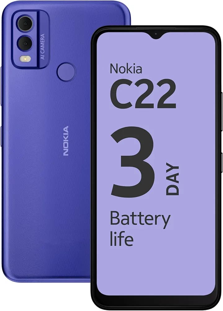 Nokia C22 | 3-Day Battery Life | 4GB RAM (2GB RAM + 2GB Virtual RAM) | 13 MP Dual Rear AI Camera with Night & Portrait Mode | IP52 | Purple